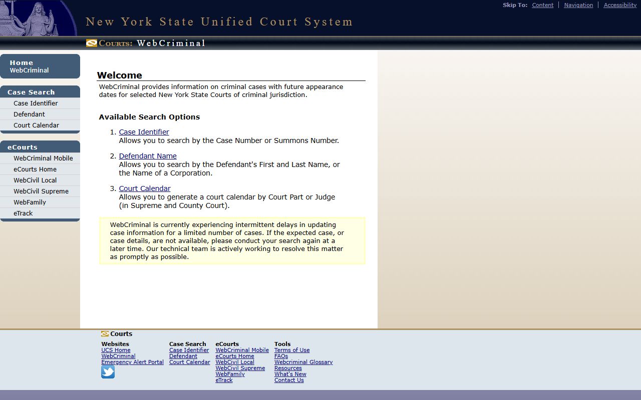 Niagara County court records after arrest WebCriminal search portal